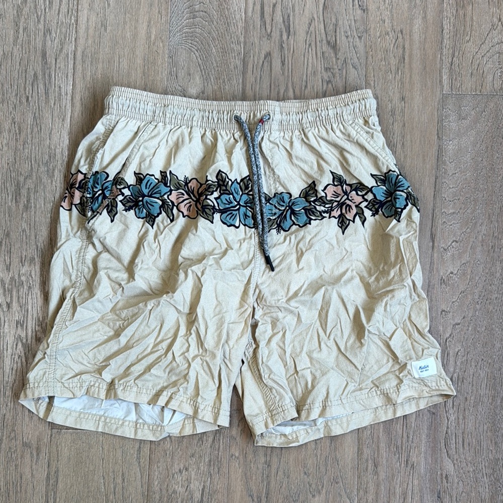 Men's Katin Board Shorts Beige Floral M String Logo Surf Beach STAIN Huckberry